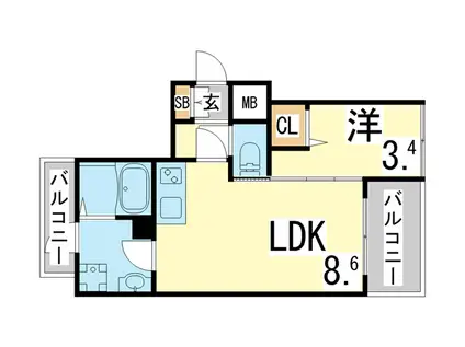 神戸高速鉄道東西線 高速長田駅 徒歩3分 8階建 築3年(1LDK/5階)の間取り写真