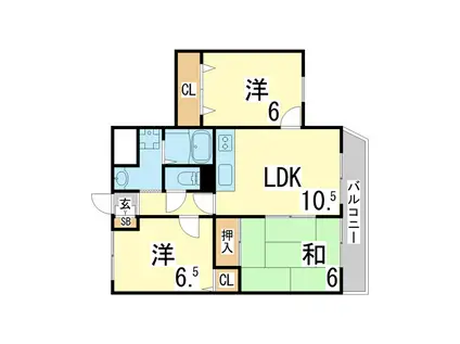 神戸高速鉄道東西線 高速長田駅 徒歩11分 8階建 築27年(3LDK/1階)の間取り写真