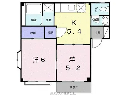 阪和線 紀伊中ノ島駅 徒歩30分 2階建 築28年(2K/1階)の間取り写真