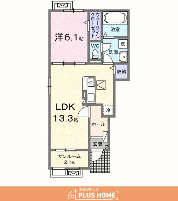 リヴェール西庄Ⅱ(1LDK/1階)の間取り写真