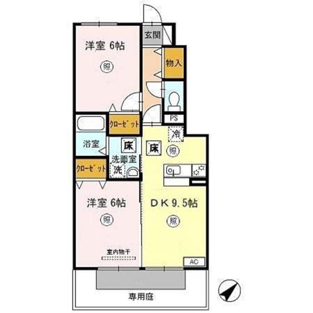 イソラフェリジェ(2DK/1階)の間取り写真