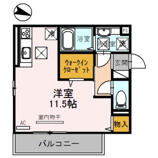 D-ROOM吹屋町 B棟(ワンルーム/1階)の間取り写真