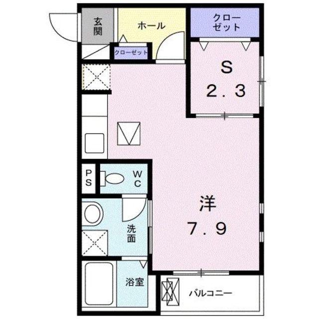 プルメリア(ワンルーム/1階)の間取り写真