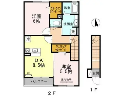 ミル・クレール(2DK/2階)の間取り写真