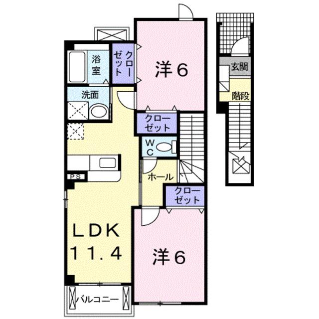 プレシャスコートK東松江2(2LDK/2階)の間取り写真