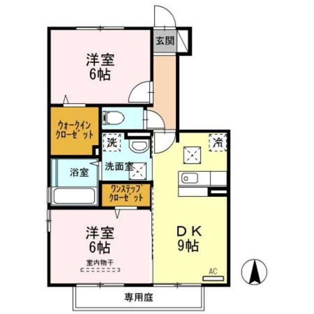 サンシャイン B棟(2DK/1階)の間取り写真