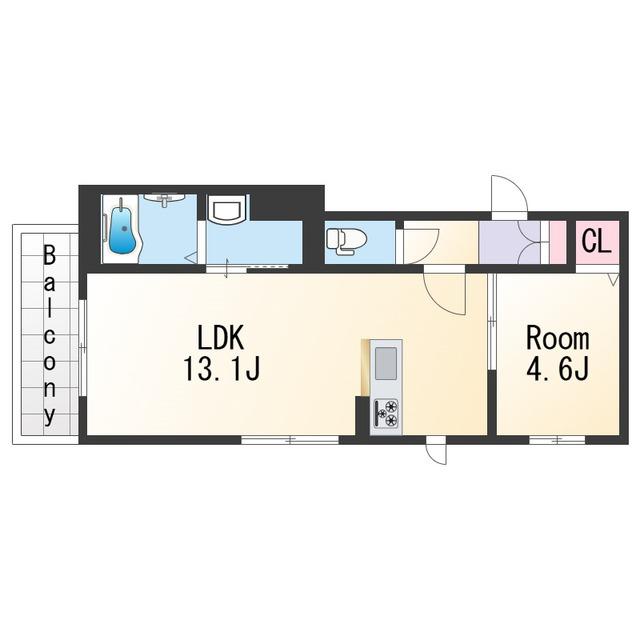 ベレオ茶屋ノ丁(1LDK/2階)の間取り写真