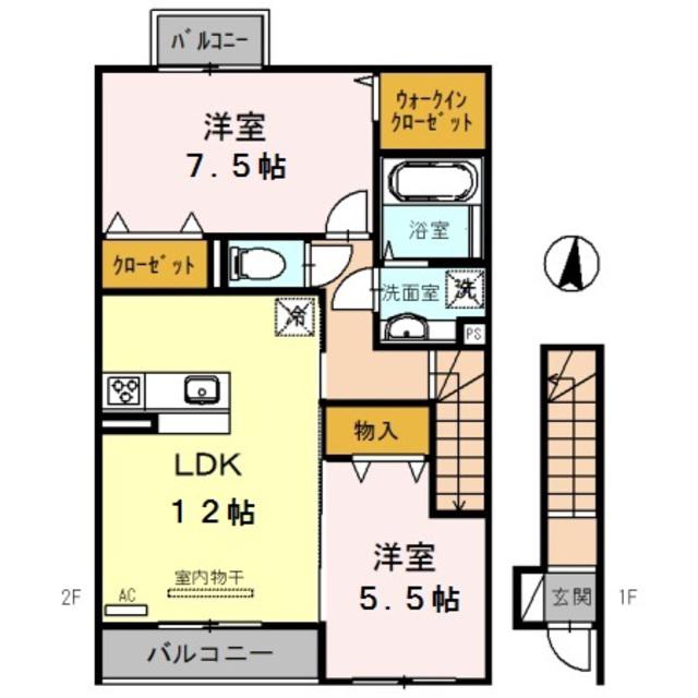 ミルクレール アネックスA棟(2LDK/2階)の間取り写真