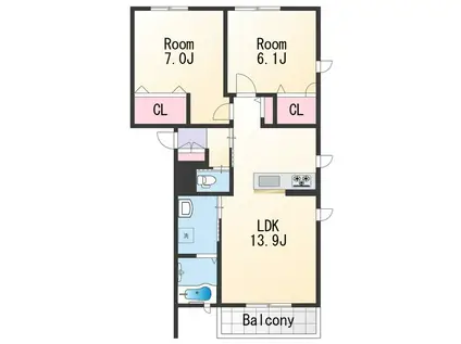 プロヌーブ今福Ⅱ A(2LDK/1階)の間取り写真