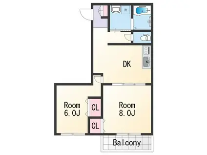 ヴィラねごろ(2DK/2階)の間取り写真