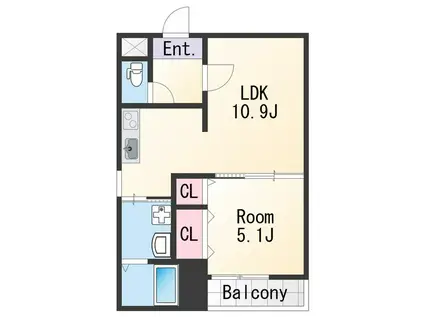 フジパレス北新金屋丁(1LDK/3階)の間取り写真