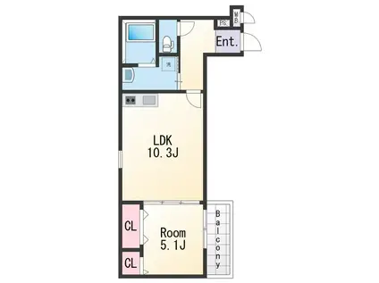 ラフィーネ石本Ⅱ(1LDK/2階)の間取り写真