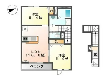 コーラルヴィラ出島B(2LDK/2階)の間取り写真