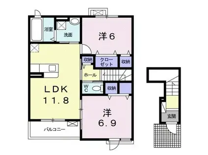 プティボヌールⅡ(2LDK/2階)の間取り写真