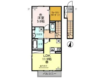 アステール松江(1LDK/2階)の間取り写真