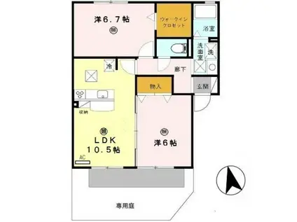 サンヴィレッジ田尻A棟(2LDK/1階)の間取り写真