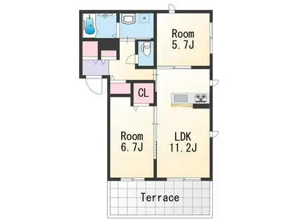 ベレオ LA SPIAGGIA(2LDK/1階)の間取り写真