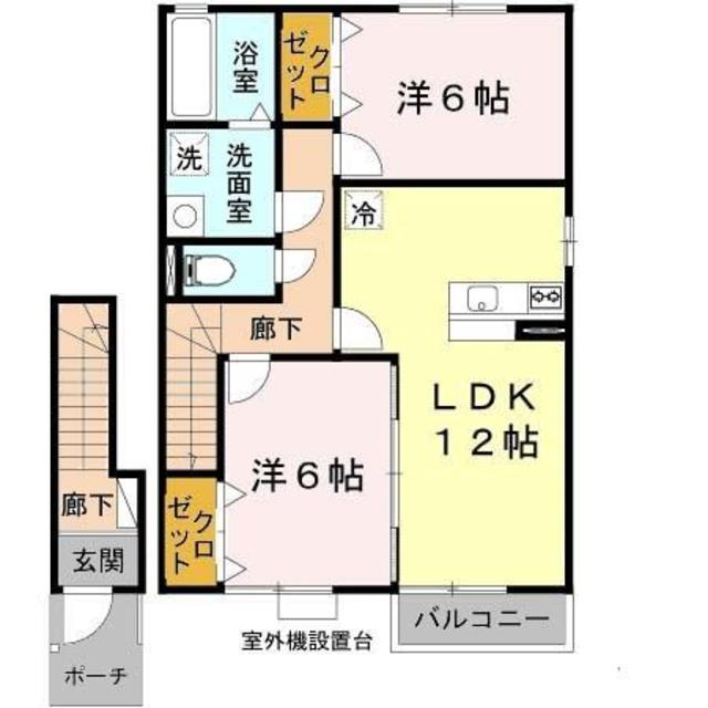 メゾン・モンテリベールⅤB棟(2LDK/2階)の間取り写真