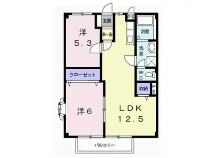 アシュレ有家(2LDK/2階)の間取り写真