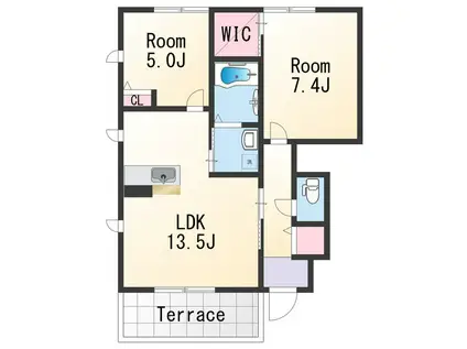 シャーメゾン紀水Ⅲ(2LDK/1階)の間取り写真