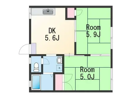 フォーブル若葉(2K/2階)の間取り写真