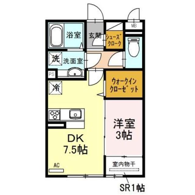 エミネンス東布経丁(1DK/1階)の間取り写真