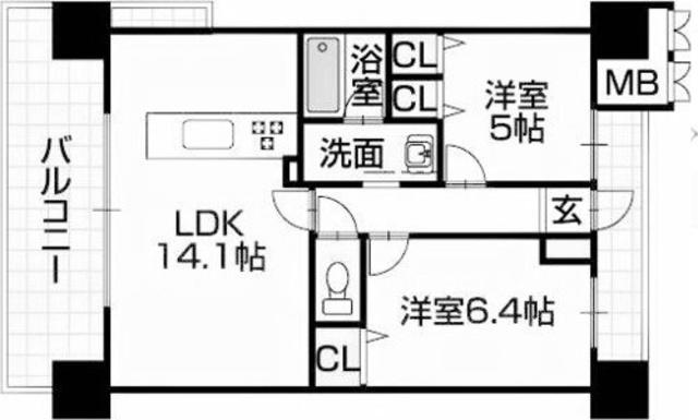 グランノーブル和歌山駅東(2LDK/4階)の間取り写真