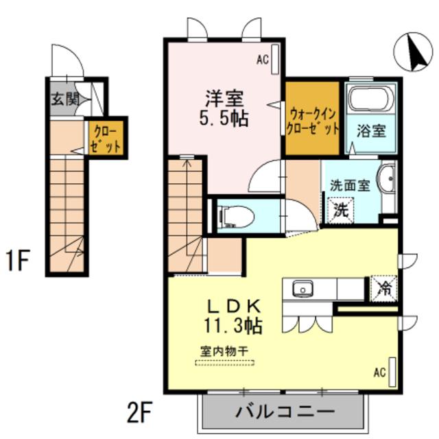 ウィット中之島(1LDK/2階)の間取り写真