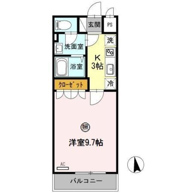 シャランテ橘Ⅱ(1K/2階)の間取り写真