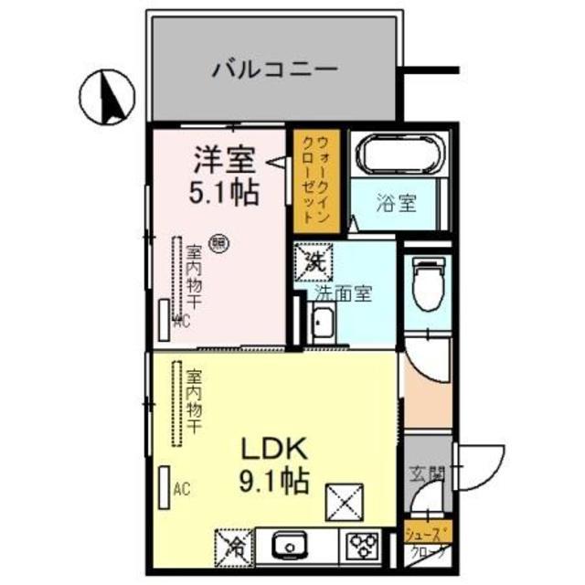 DーROOMN・KⅡ(1LDK/2階)の間取り写真