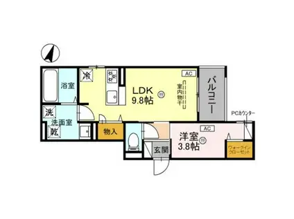 D-LUCE 秋月(1LDK/2階)の間取り写真