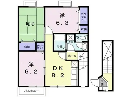 オーブリーメイプル楓(3DK/2階)の間取り写真