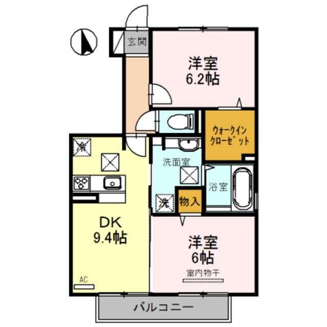 DーROOM西庄(2DK/1階)の間取り写真