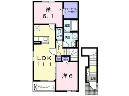 アデランテ黒田(2LDK/2階)の間取り写真