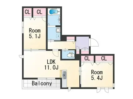 テラス新中通(2LDK/2階)の間取り写真