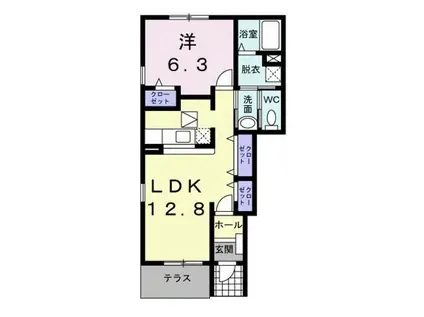 シャルパンティエⅡ(1LDK/1階)の間取り写真