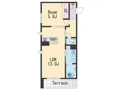 フォンテーヌ西紺屋(1LDK/1階)の間取り写真
