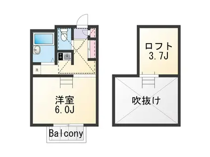 PUR田尻(1K/2階)の間取り写真