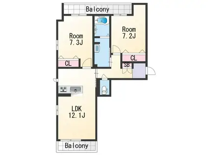 ベレオグルース西紺屋(2LDK/2階)の間取り写真