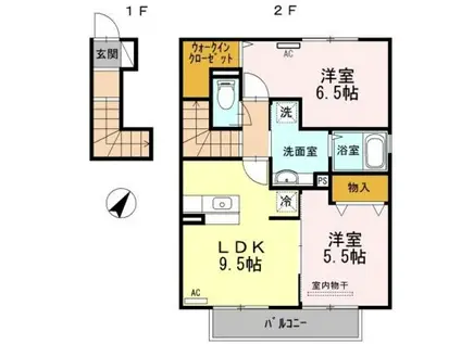 イソラ フェリジェⅡ(2DK/2階)の間取り写真