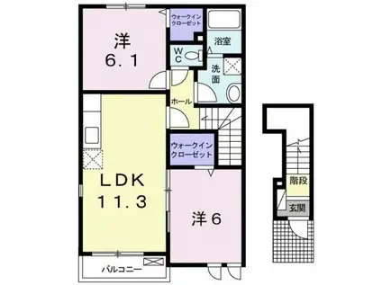 メモリーガーデンⅠ(2LDK/2階)の間取り写真