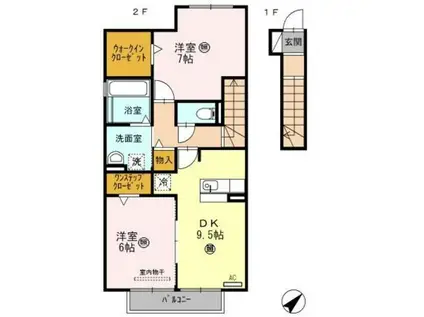 イソラフェリジェ(2DK/2階)の間取り写真