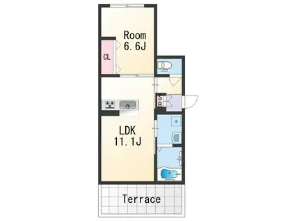 FELICE紀三井寺(1LDK/1階)の間取り写真