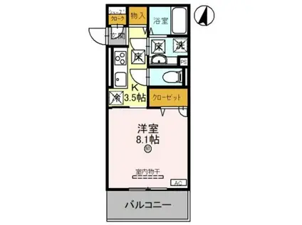 パレ・グランシエルⅡ(1K/1階)の間取り写真