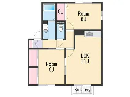 プレミール八幡前(2LDK/1階)の間取り写真