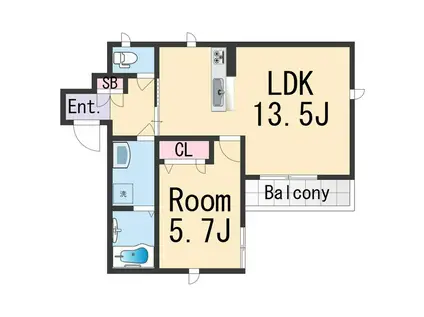 ベレオ宮北(1LDK/1階)の間取り写真
