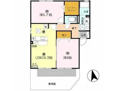 サンヴィレッジ田尻A棟(2LDK/2階)の間取り写真