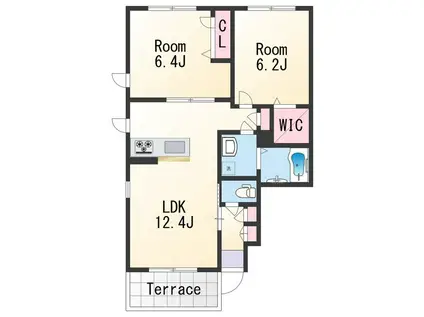 シャーメゾン紀三井寺Ⅱ(2LDK/1階)の間取り写真