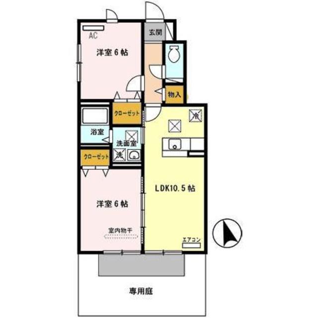 ルミエール岩橋A棟(2LDK/1階)の間取り写真