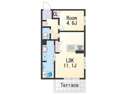 シャーメゾン秋月の杜(1LDK/1階)の間取り写真
